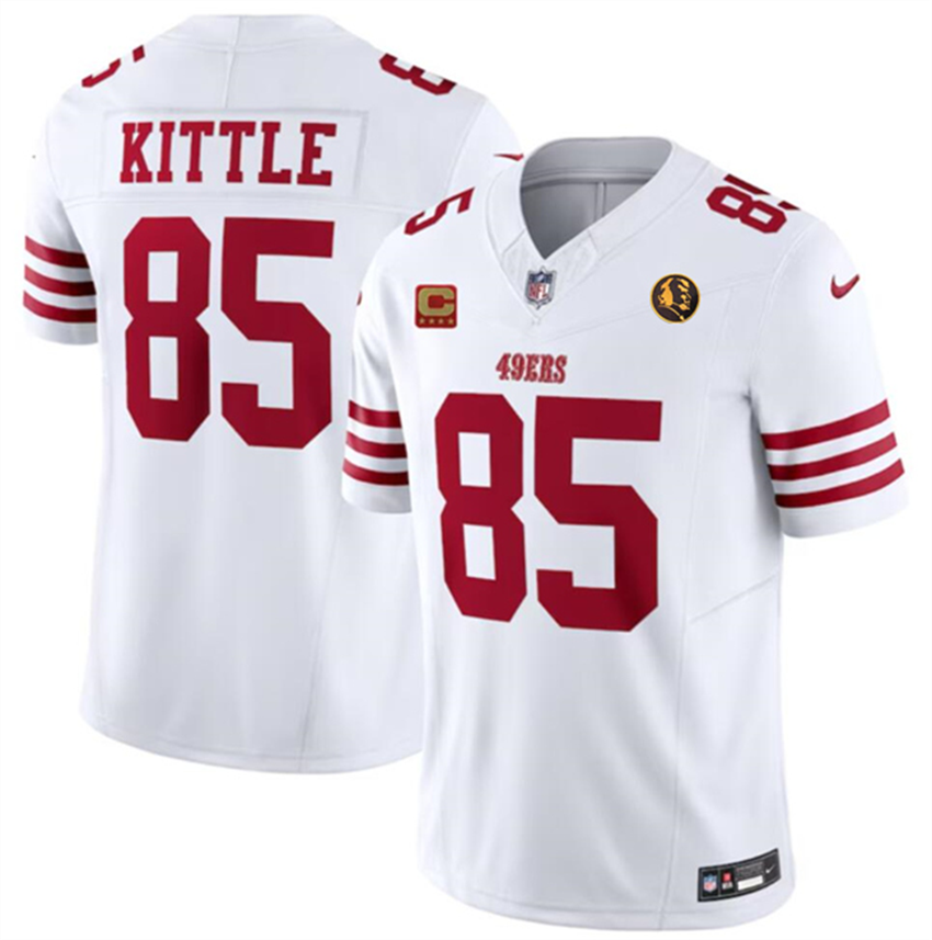 Men's White San Francisco 49ers #85 George Kittle 2023 F.U.S.E. With 4-Star C Patch And John Madden Patch Vapor Limited Stitched Football Jersey